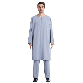 TH821#2 pcs Arab Muslim Wear calf Length Muslim Clothes Jubba Men's Thobe