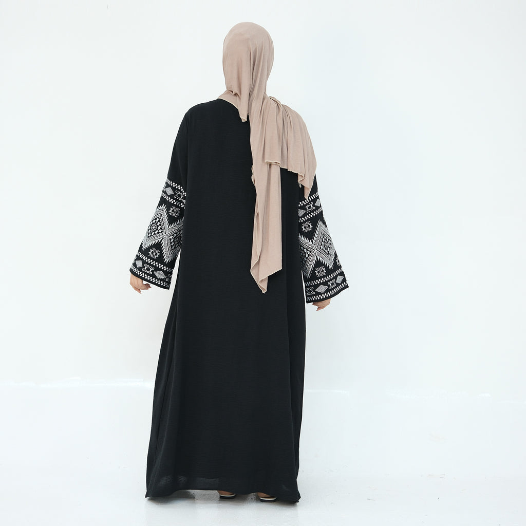 1915#Crepe Latest Abaya Women EID Embroidery Open Abaya Dubai Islamic Turkey Dresses