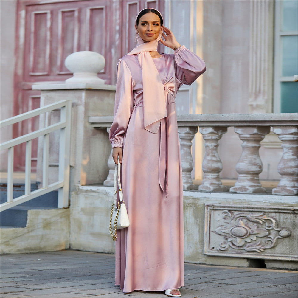 1433#Fancy women  muslim dresses long sleeves maxi satin dress abaya