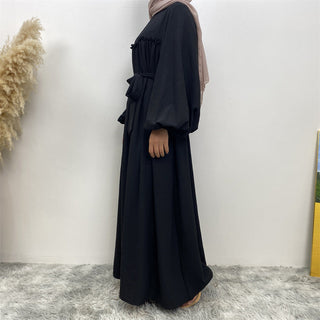 694#Big sleeves wrinkle crepe closed abaya maxi dresses with side pockets