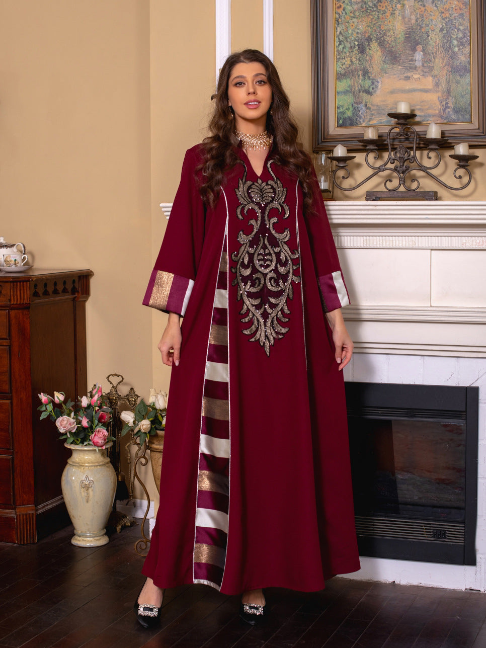 AB052# New burnt flower dress Muslim abaya women's clothing