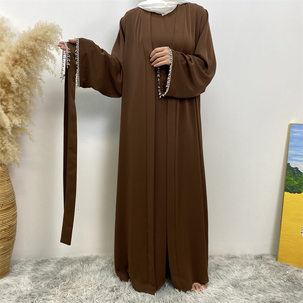 2006#Nida solid color two pieces set modest kaftan ramadan diamond dubai abayas