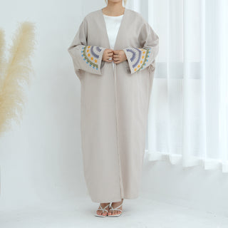 1879# Plus Size Muslim Women Dress Dubai Style Embroidery with Sleeve Cardigan Eid Collection Open Abaya