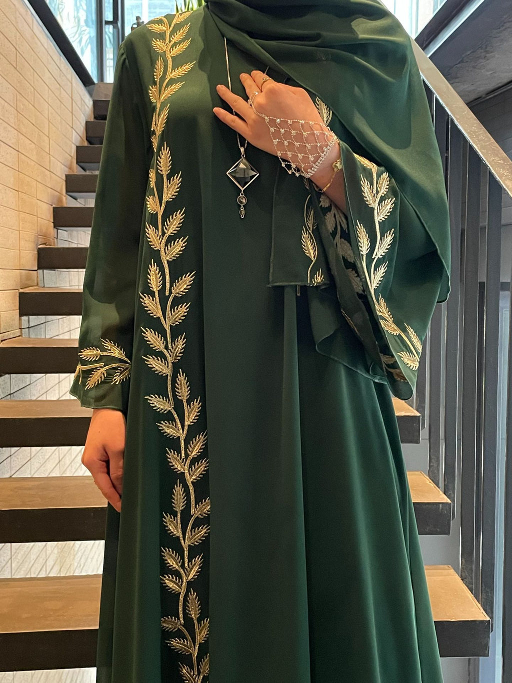 1007#2024 New Fashion Embrodery Chiffon Long Maxi Dress Abaya with Scarf