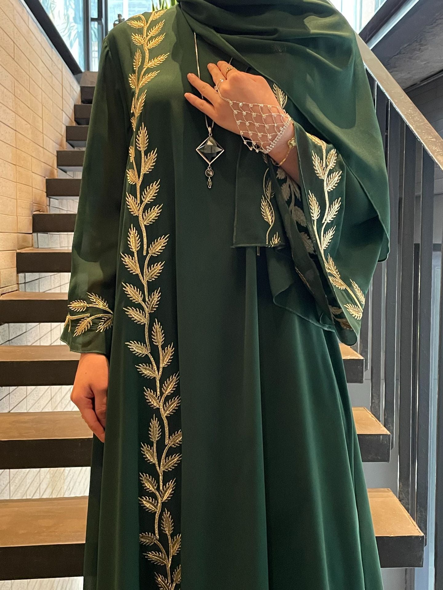 1007#2024 New Fashion Embrodery Chiffon Long Maxi Dress Abaya with Scarf