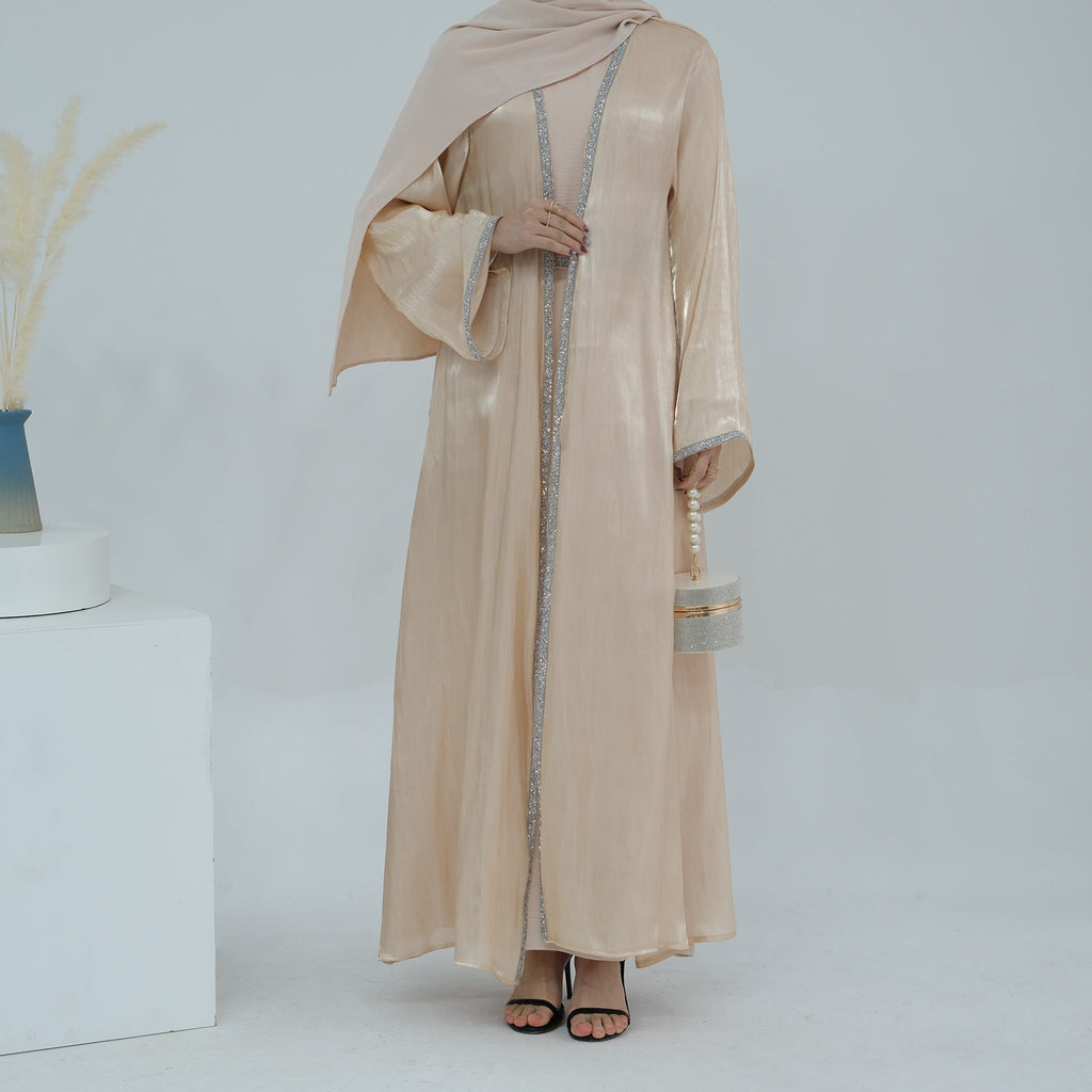 1699#2024 New Abaya Set Shinny Polyester Glitter Dubai Abaya Modest Kimono