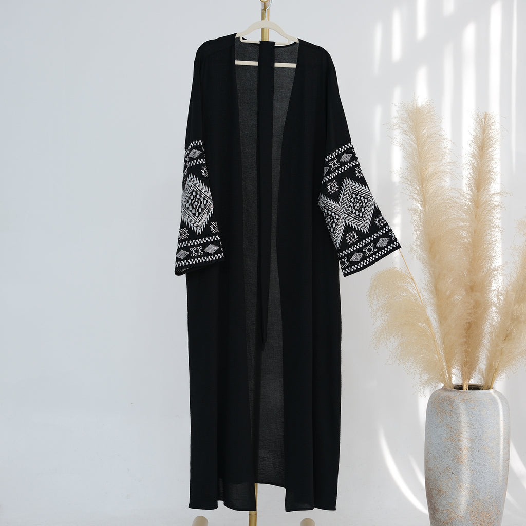 1915#Crepe Latest Abaya Women EID Embroidery Open Abaya Dubai Islamic Turkey Dresses
