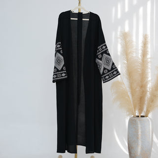 1915#Crepe Latest Abaya Women EID Embroidery Open Abaya Dubai Islamic Turkey Dresses