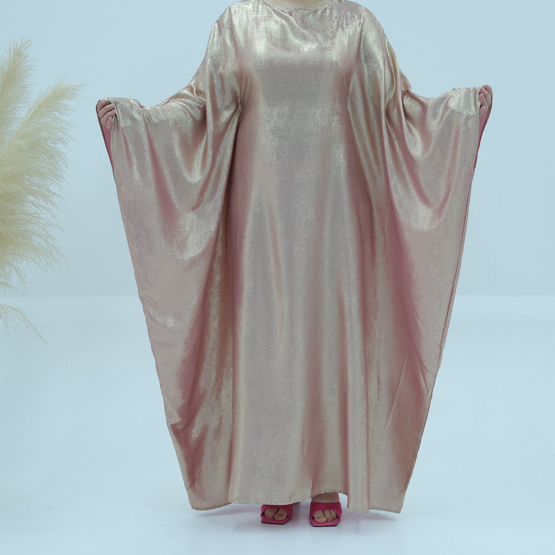1778#2024 Women's Dresses Elegant Shiny Polyester Kaftan Abaya Batwing Muslim Dress