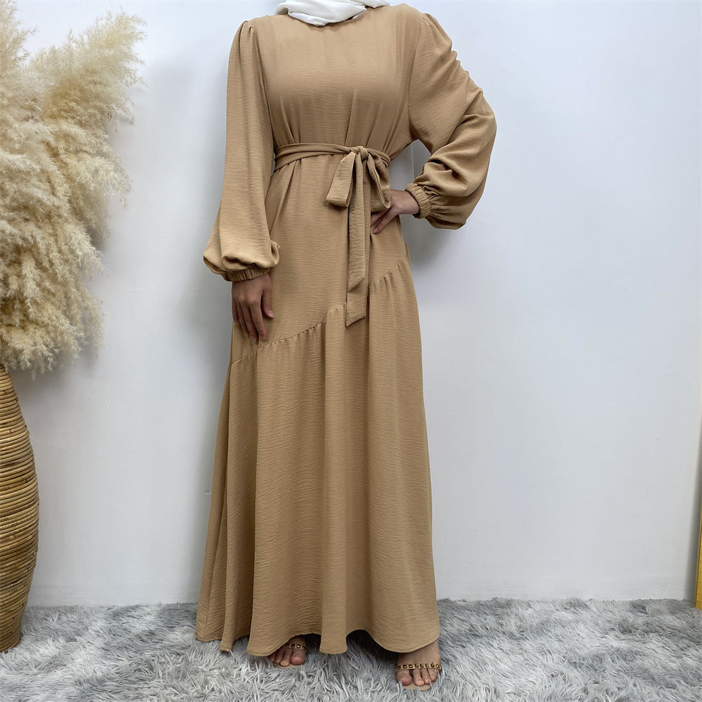 6738# New abaya crew neck wrinkle crepe fabric muslim women maxi dresses
