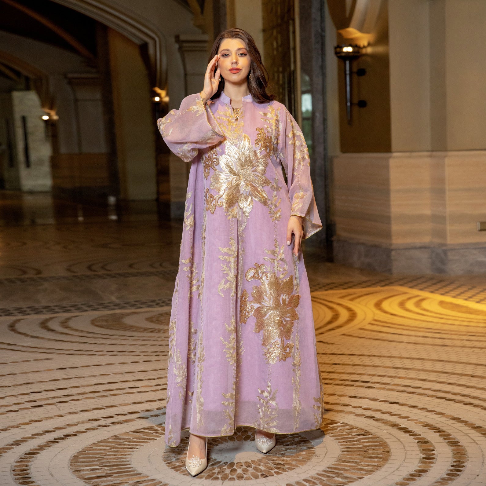 AB056# New burnt flower sequin dress light luxury ladies party dress Muslim abaya women's clothing