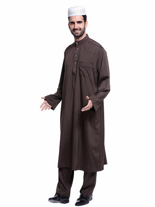 TH805#2 pcs Arab Muslim Wear calf Length Muslim Clothes Jubba Men's Thobe