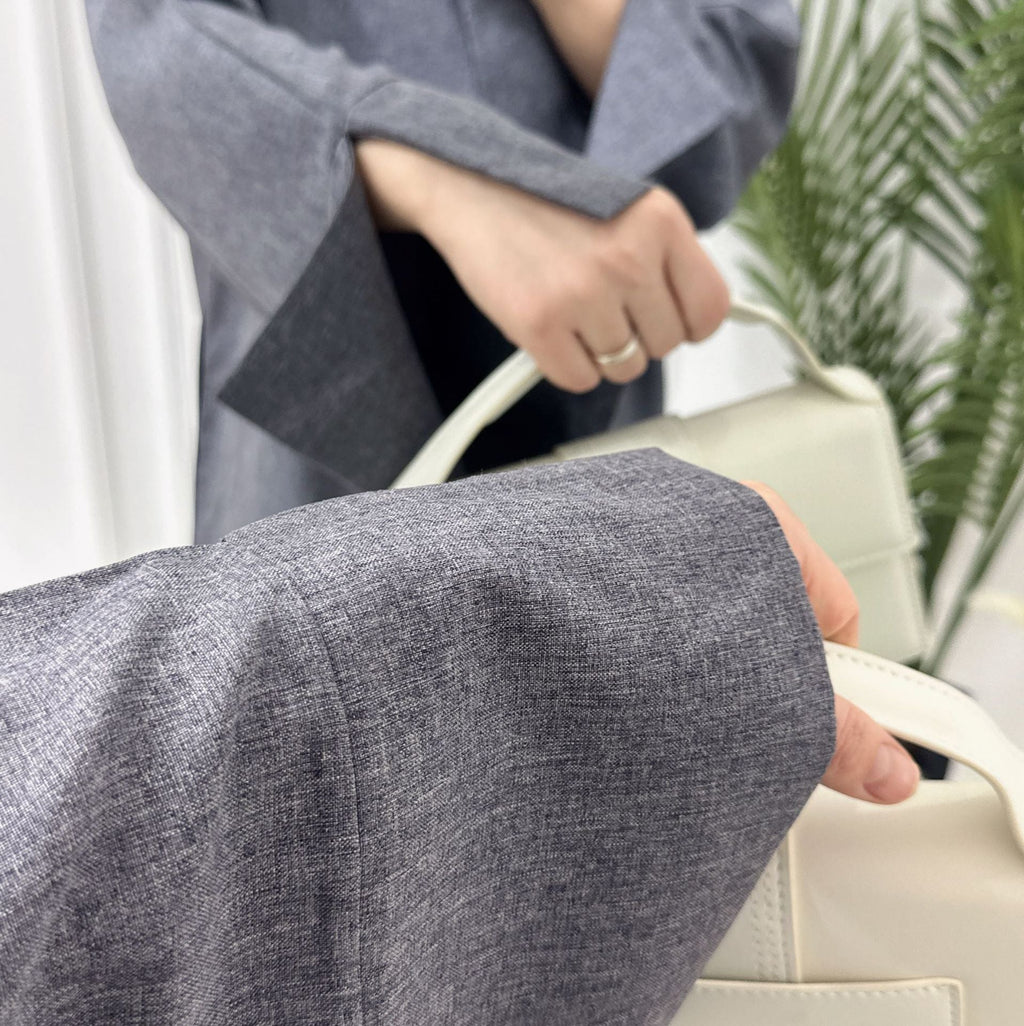 1715#Linen Abaya Slit Long Sleeves with Side Pockets and Back Zipper Women Casual Dress 的副本