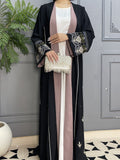 1026#New Women Muslim Dress Daisy Flower Embroidery Modest Dresses