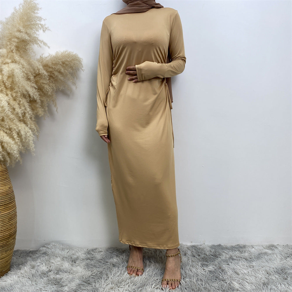 8521#Latest Dress Solid Color Little Bouncy Jersey Women Long Slim Sleeves Dress