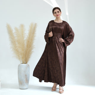 1655#Luxury Muslim Clothing Unique Satin Slip Dress and Open Abaya Set 2 Piece Modest Abaya