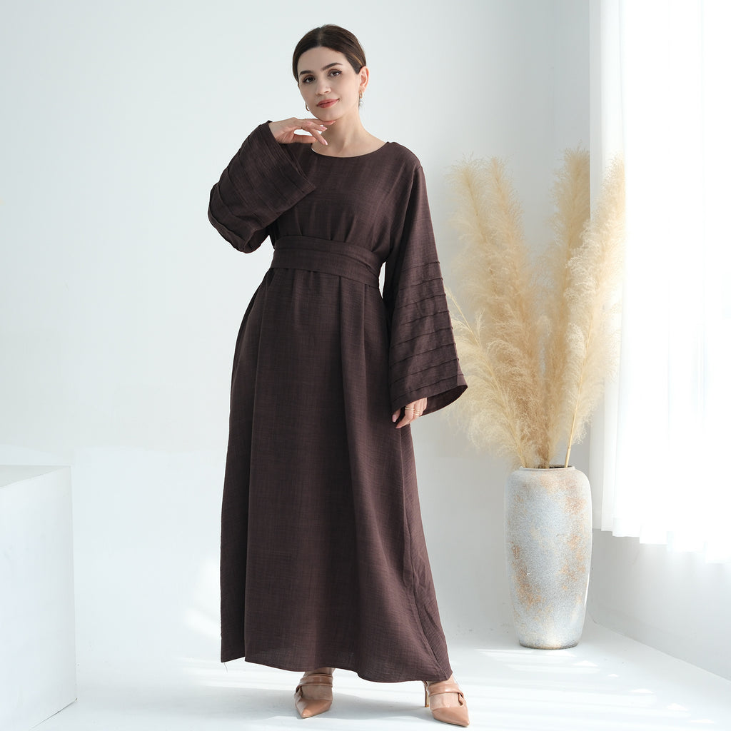 1725#Modest Abaya Simple Linen Closed Abaya Women Muslim Dress Islamic Clothing