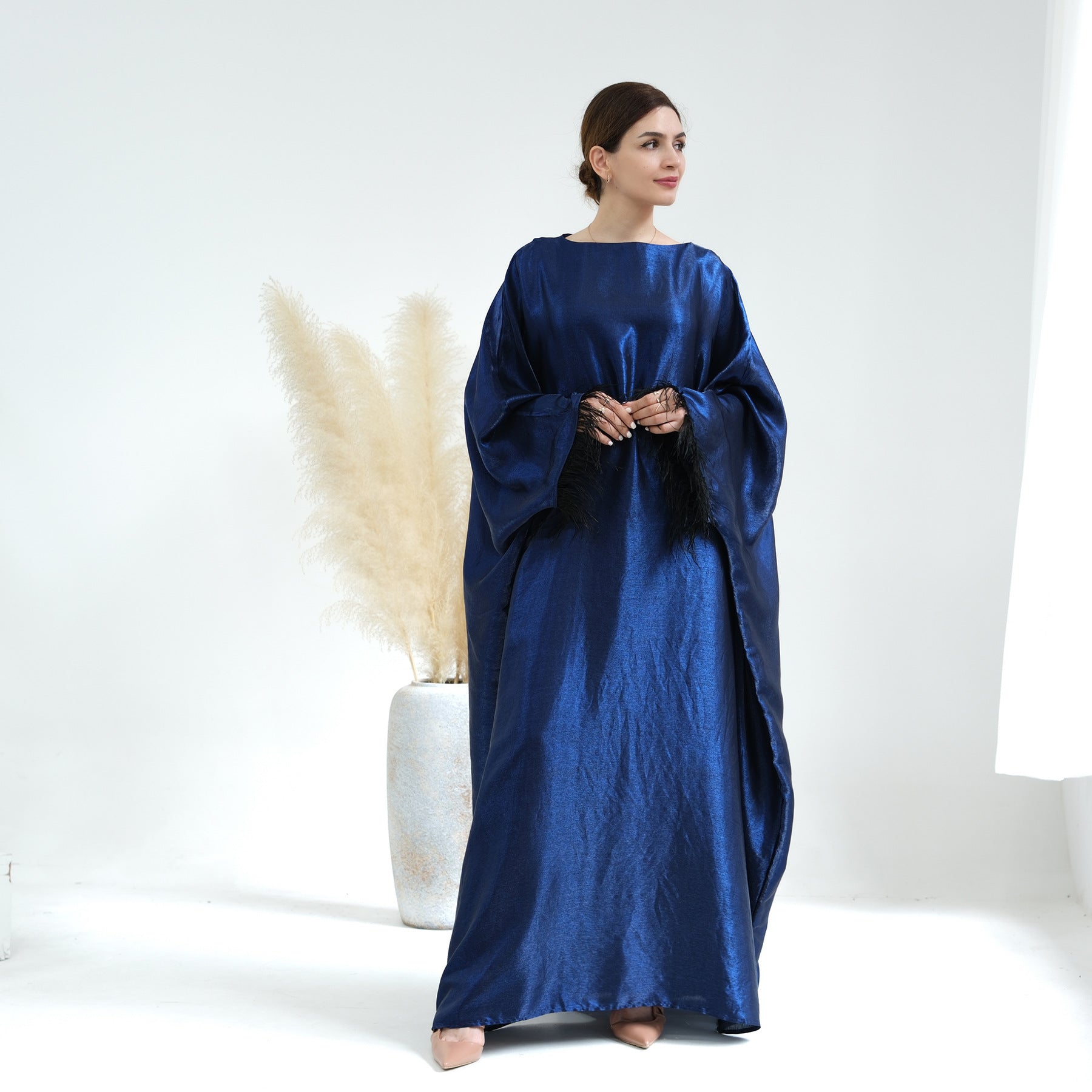 1648#Feather Closed Abayas Women Muslim Dress Turkey Dubai Abaya Modest Dress