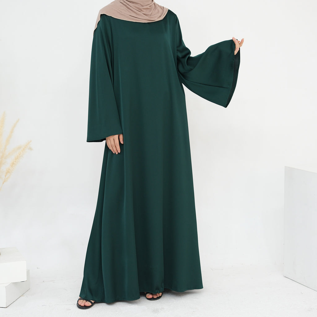 1860# Plain Silk Abaya Muslim Women Dress Islamic Clothing Modest Dresses with Adjustable Belt