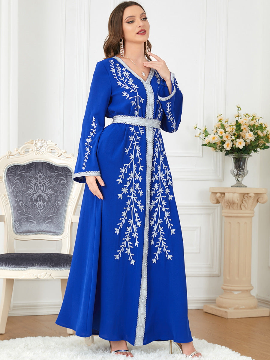 3144#Luxury Diamond Beaded Ethnic Kaftan embroidery Dress