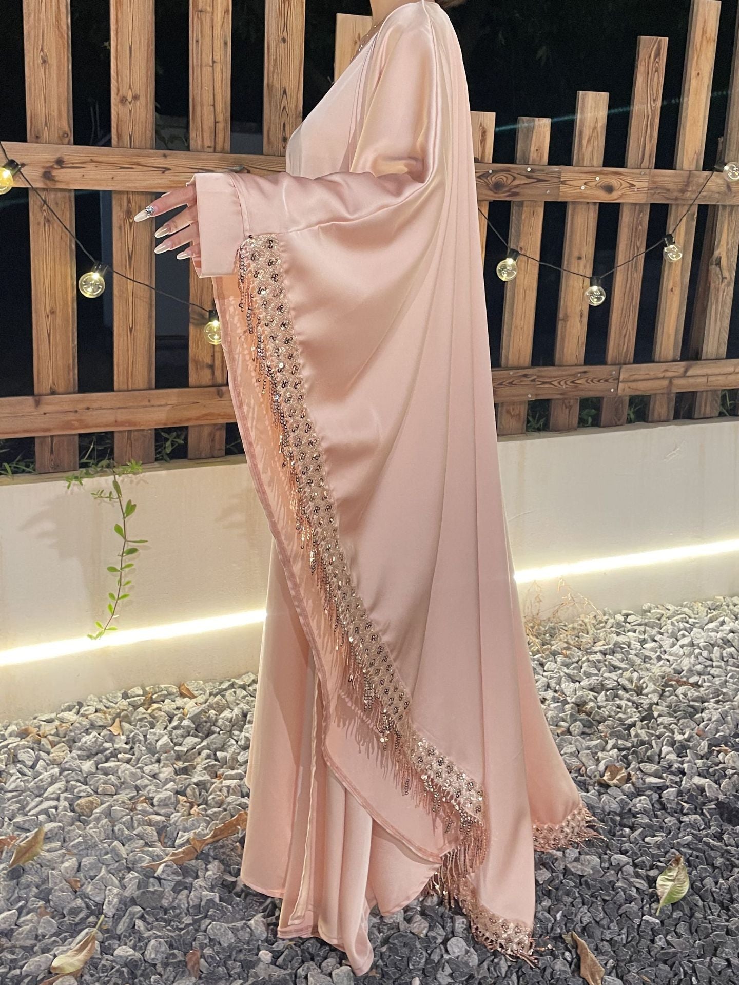 1037#Luxury Abaya Manufacturer Islamic Clothing Cardigan Abaya and Inner Dress Set With Diamond Chain