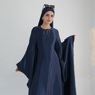 1774#Hot Selling Fashion Elegant Satin Dubai Kaftan Dresses with Tie Belt Butterfly Abaya