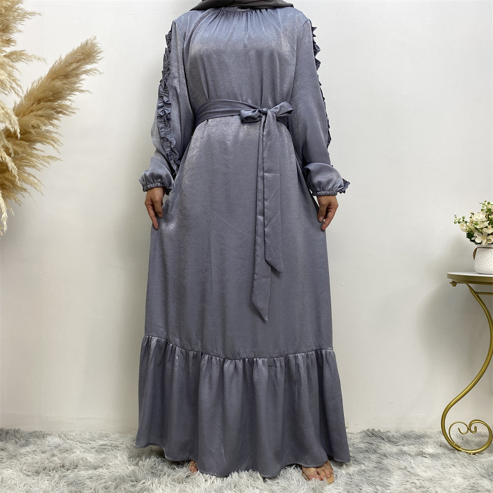 6582# Elegant satin dress long sleeve elasticated summer women dresses 9 colors