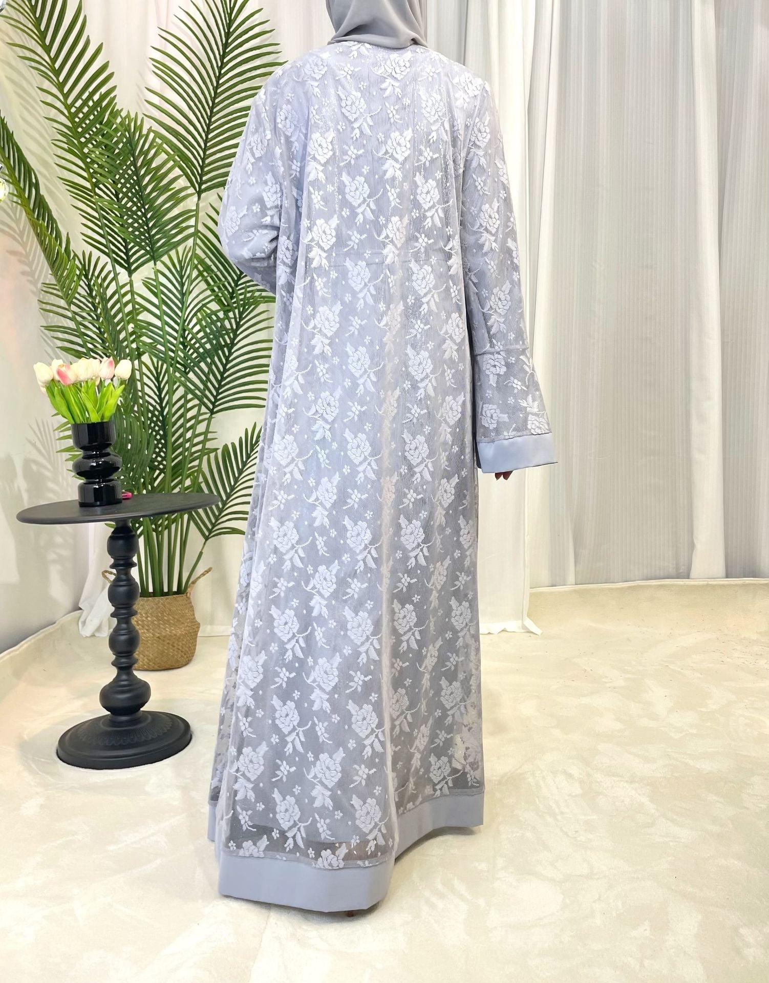 1001#Islamic Clothing 2PCS Abaya Set Inner Slip and Open Abaya Cardigan
