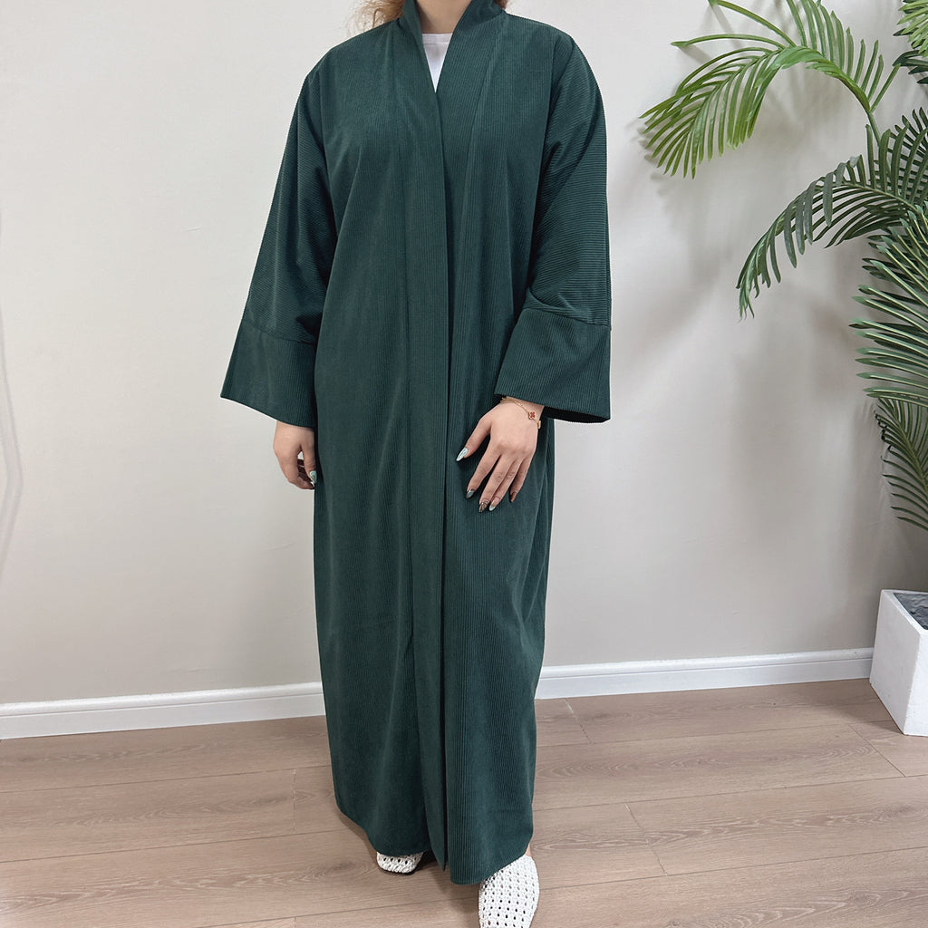 1918#Autumn Winter Cardigan Thick Dress Arab Dubai Modest Solid Color Corduroy Muslim Women Abaya
