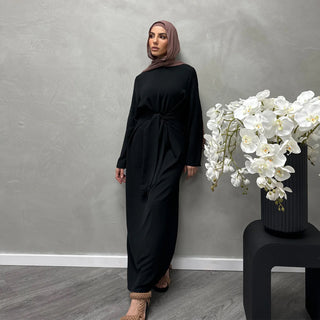 1822#New Arrival Modest Apparel Tie Front Waist Dresses Jazz Maxi Dress Fashion Abaya Women Muslim Dress