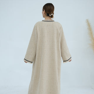 1908#Winter Thick Warm Modest Abaya Coat Dubai Custom Cardigan Kimono Tweed Abaya