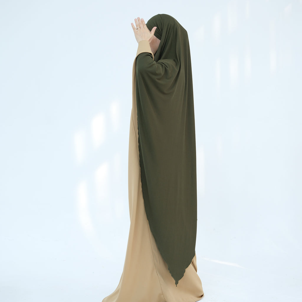 HJ934#EID Ramadan Muslim Women Prayer Long Premium Cotton Jersey stretchy Breathable One Layer Hijab Khimar