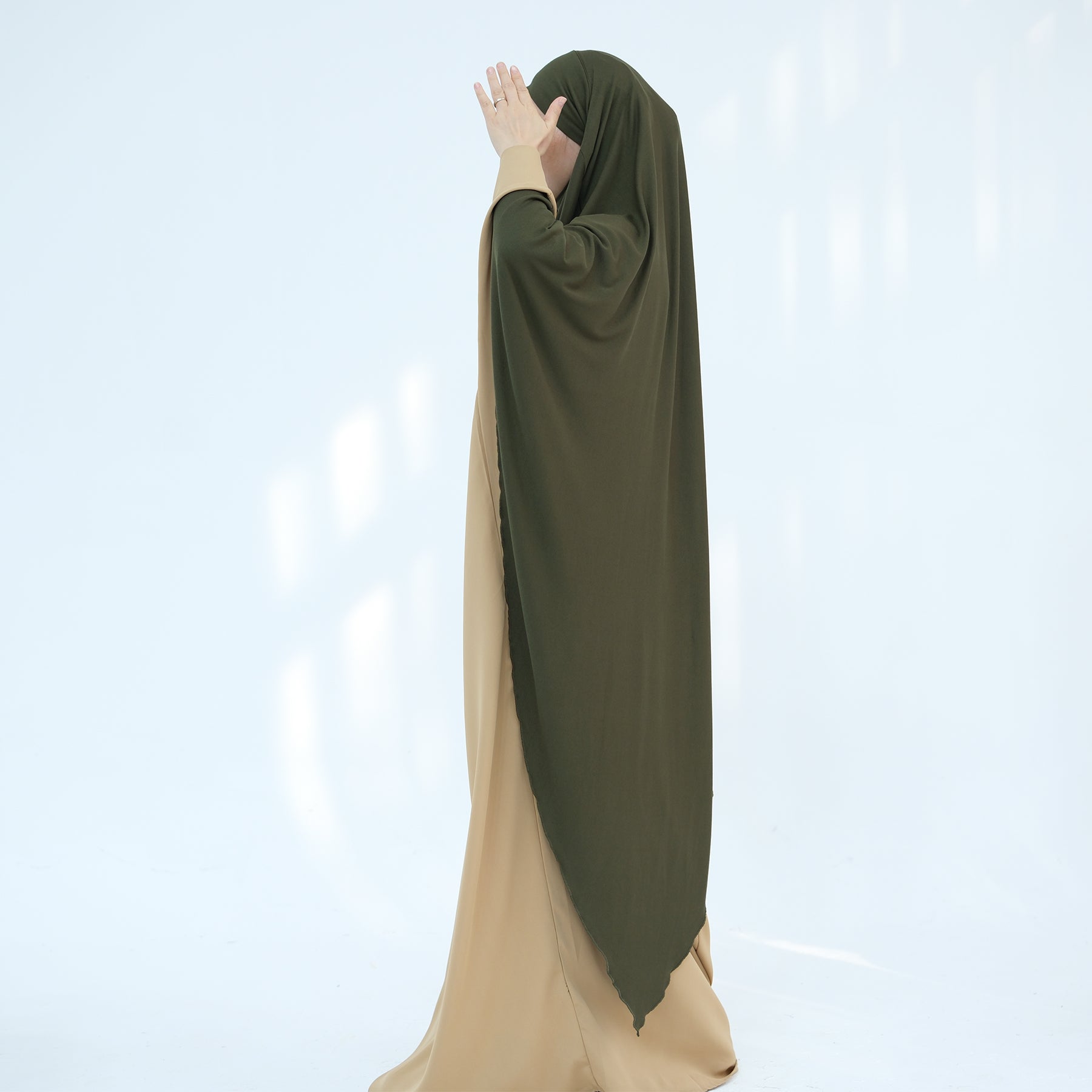 HJ934#EID Ramadan Muslim Women Prayer Long Premium Cotton Jersey stretchy Breathable One Layer Hijab Khimar