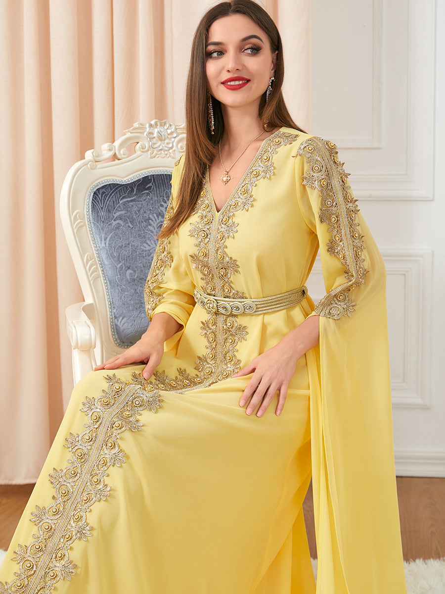 3229#Chiffon Dress Dubai Muslim Abaya Islamic Casual Long Sleeve Dress