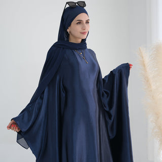 1774#Hot Selling Fashion Elegant Satin Dubai Kaftan Dresses with Tie Belt Butterfly Abaya