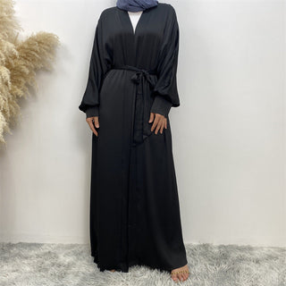 1975# New satin open abaya women dubai cardigan with side pockets