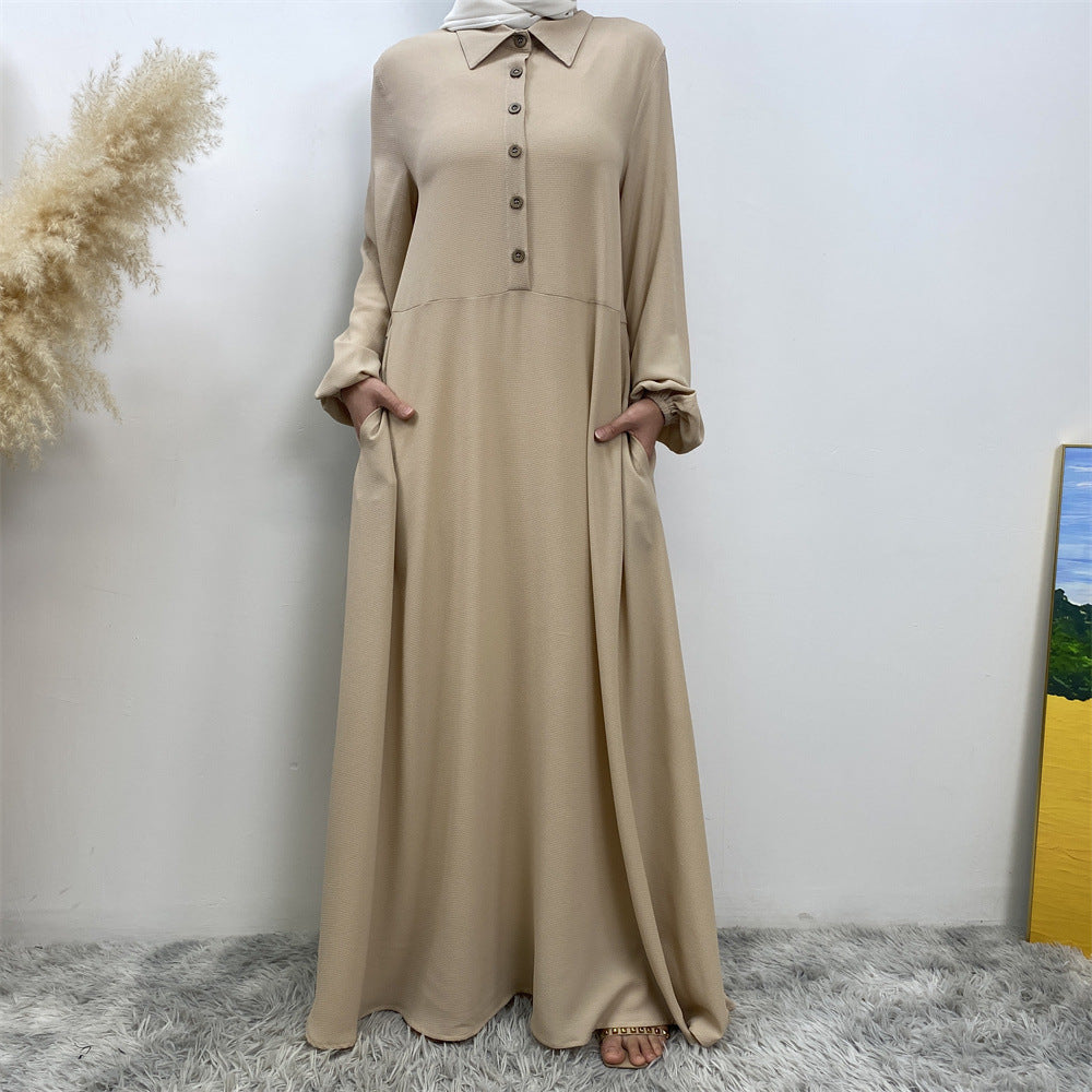 6771# Newest chiffon maxi dress muslim women abaya dresses with pockets 5 colors