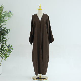 1849# EID Ramadan Modest Dubai Abaya Women Muslim Dress Slit Sleeves Linen Polyester Cardigan Abaya