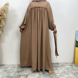 694#Big sleeves wrinkle crepe closed abaya maxi dresses with side pockets