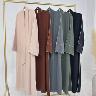 1882#Simple Plain Modest Islamic Clothing Daily Wear Crepe Abaya Women Muslim Dress With Belt