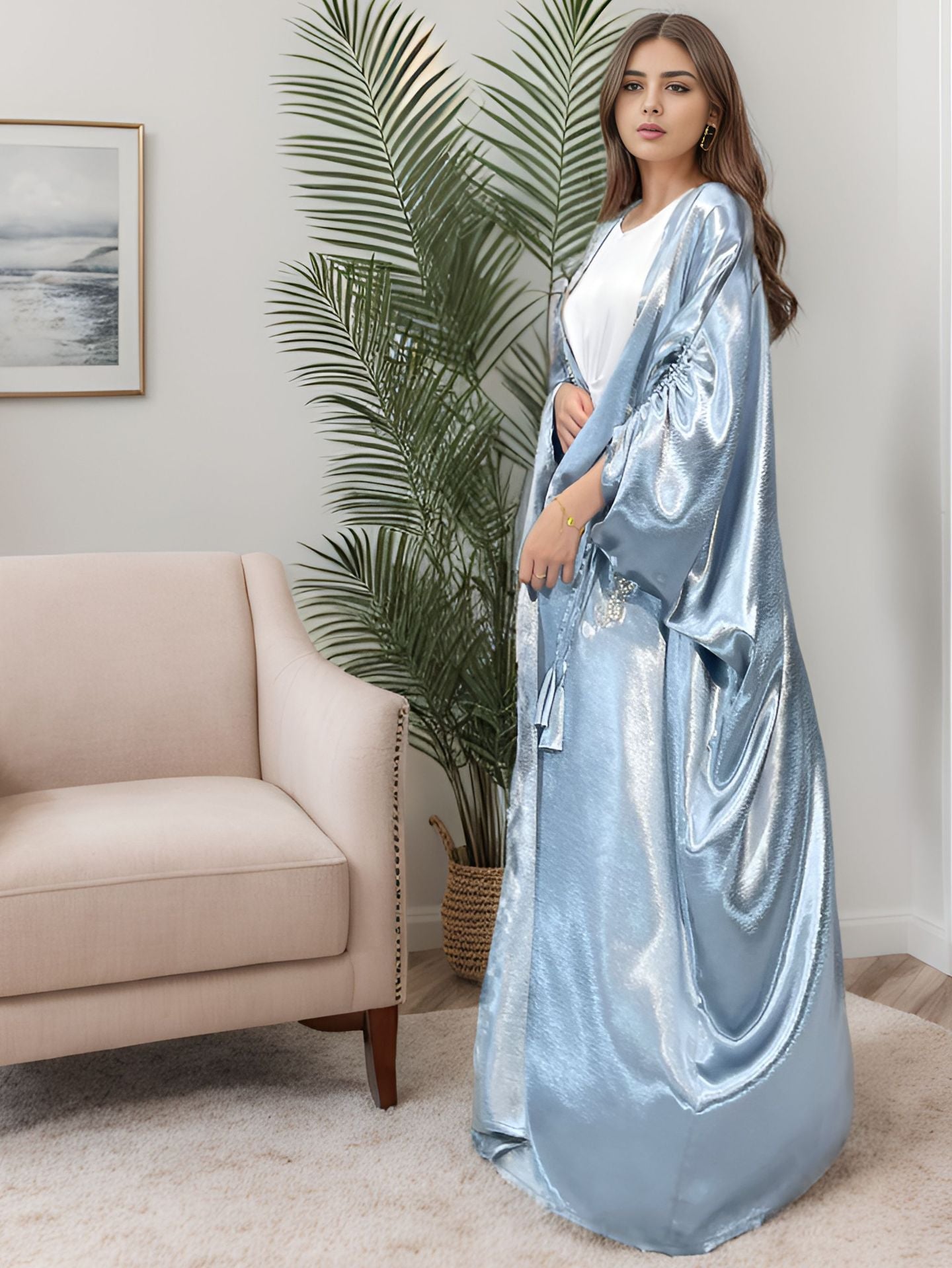 1009#  New Arrival Stylish Islamic Clothing Dubai Abaya Fashion Cardigan Women Satin Abaya