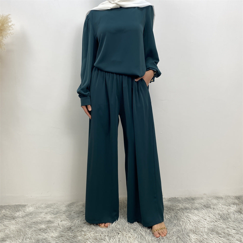 2335# Eid Latest Nida Abaya Set Long Top And Elastic Waist With Pockets Loose Pant Suit