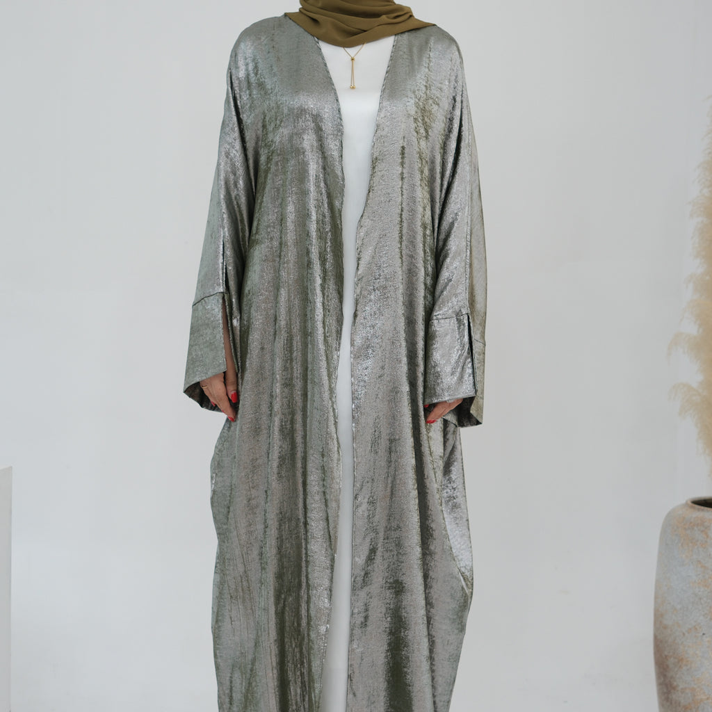 1795#New Fashion Cardigan Abaya Shinny Polyester Modest Front Open Abaya