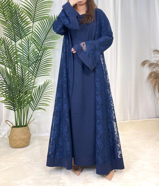 1001#Islamic Clothing 2PCS Abaya Set Inner Slip and Open Abaya Cardigan