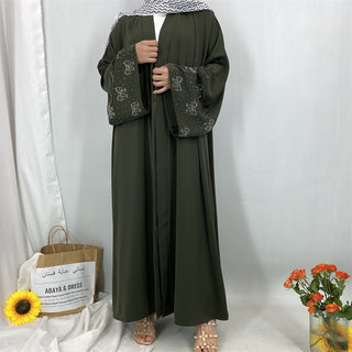 1416#2025 New Arrival Bow Abaya Robe Made in Solid Color Nida Material with Silver Diamond