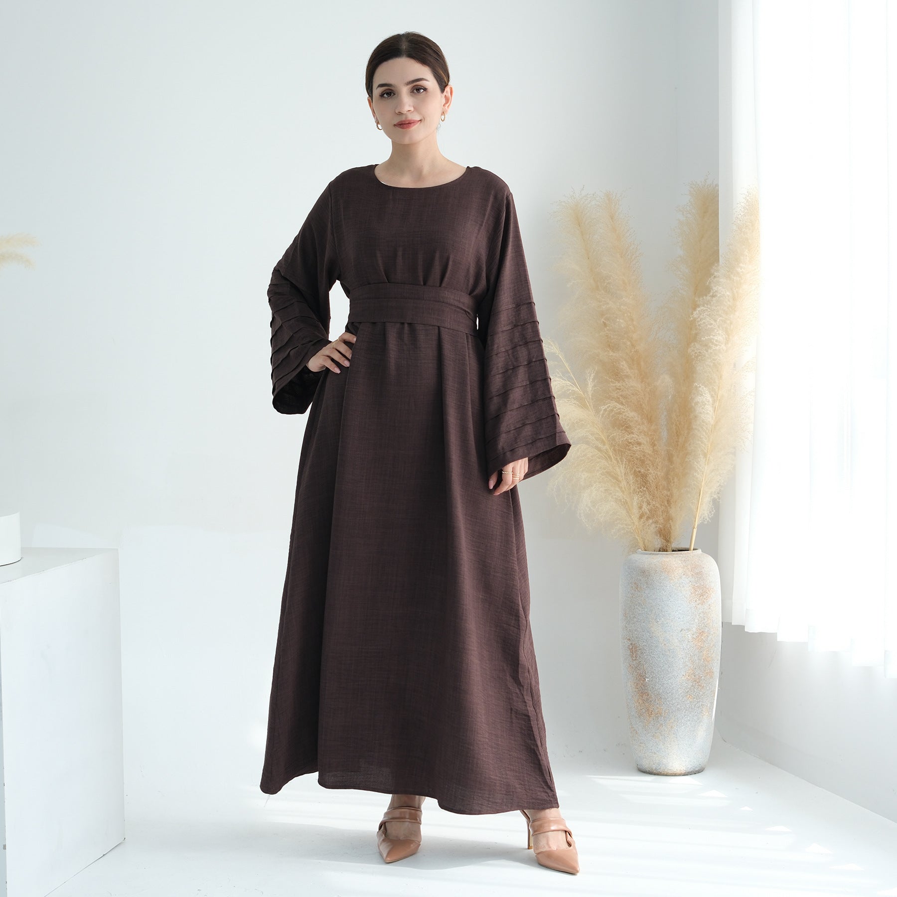 1725#Modest Abaya Simple Linen Closed Abaya Women Muslim Dress Islamic Clothing