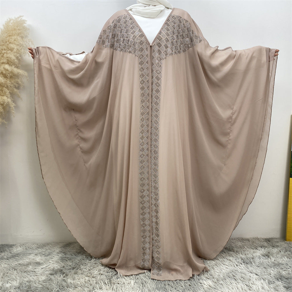 6739# Luxury Rhinestone Chiffon Abaya Hot Drilling Bead With Pearls Classy Cardigan