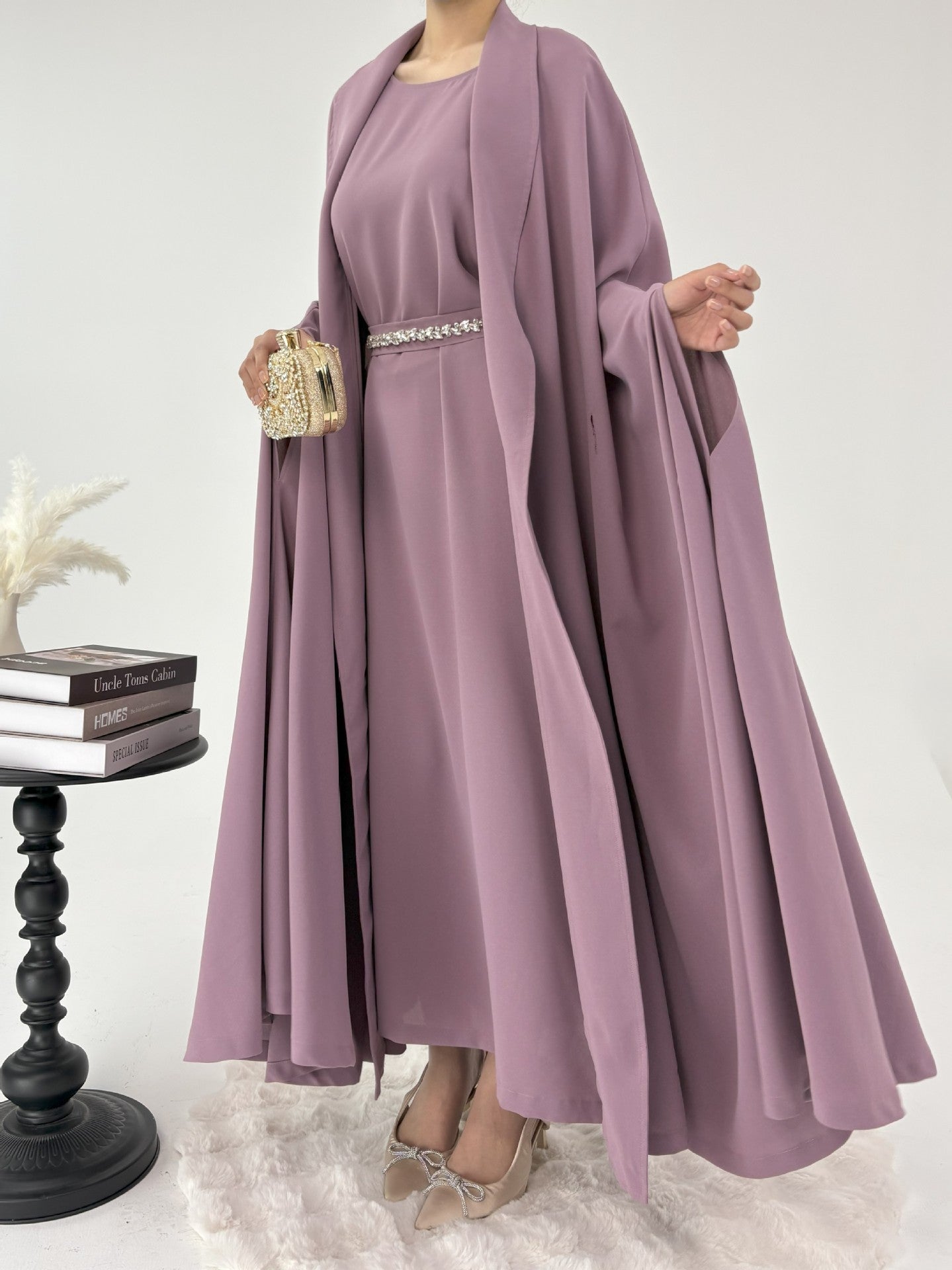 1020#2pcs Abaya Women Muslim Dress Set  Ramadan Islamic Clothing Kaftan