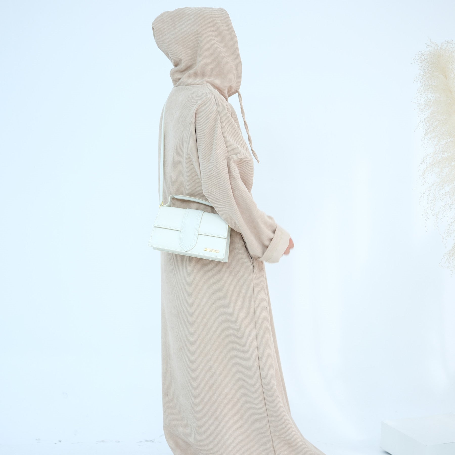 1890#Casual Cordury Hoodie Abaya Loose  Muslim Women Dress with Pockets Daily Wear Winter Abaya
