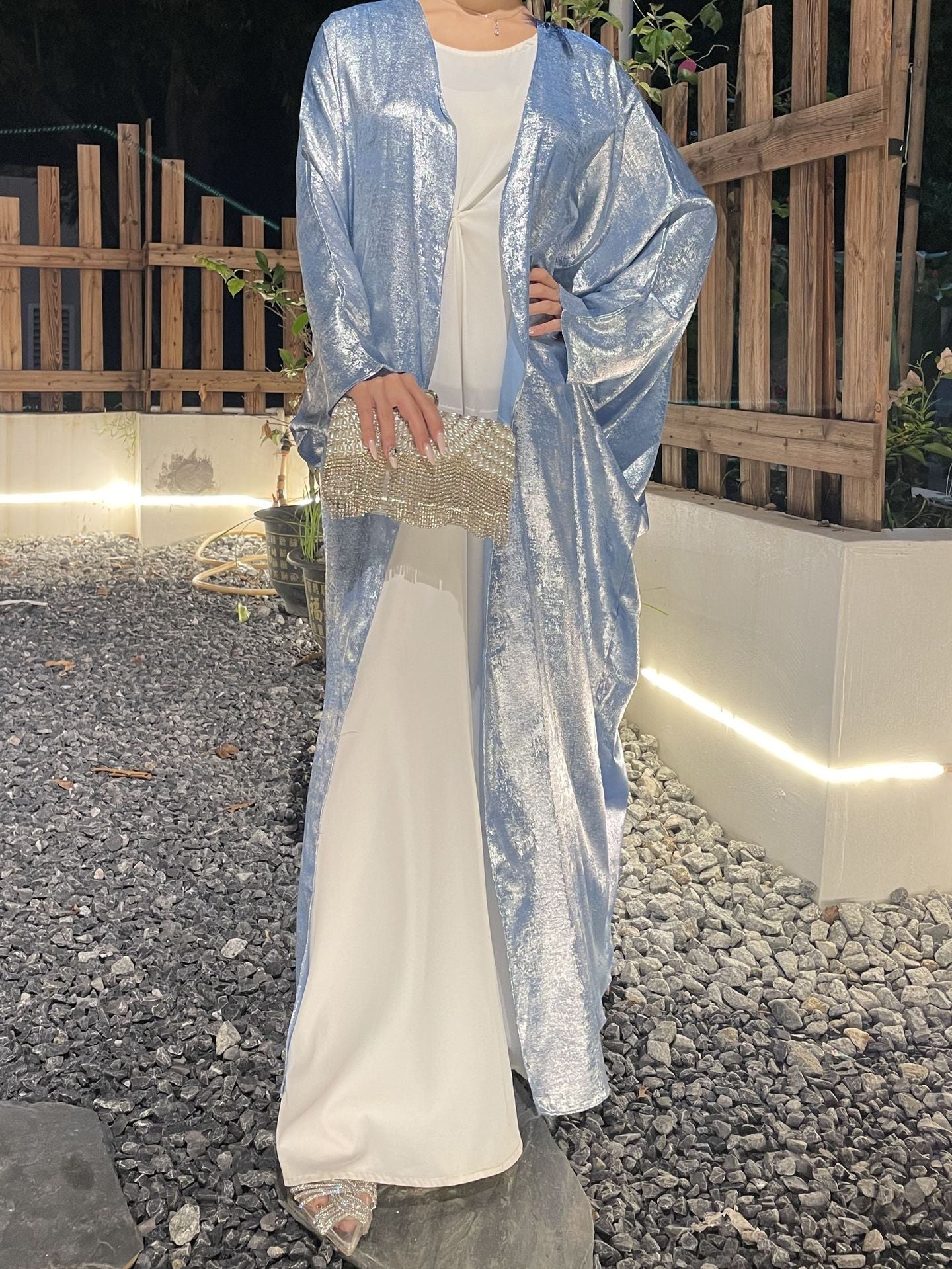 1024#New Modest Shinny Fabric Abaya Turkey Butterfly Plus Size Womens Dresses Party Wear Evening Ladies Abaya